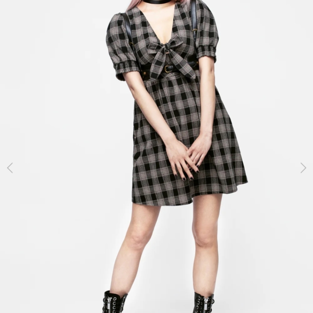 Disturbia Black and Gray Puff Sleeve Mini Sundress
